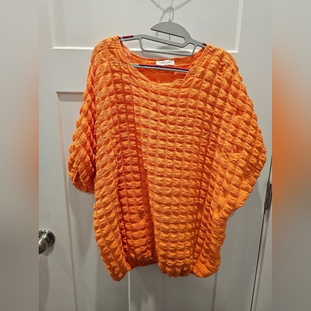 First Love by Lovelyn Orange Textured Waffle Top Women’s Small Oversized USA